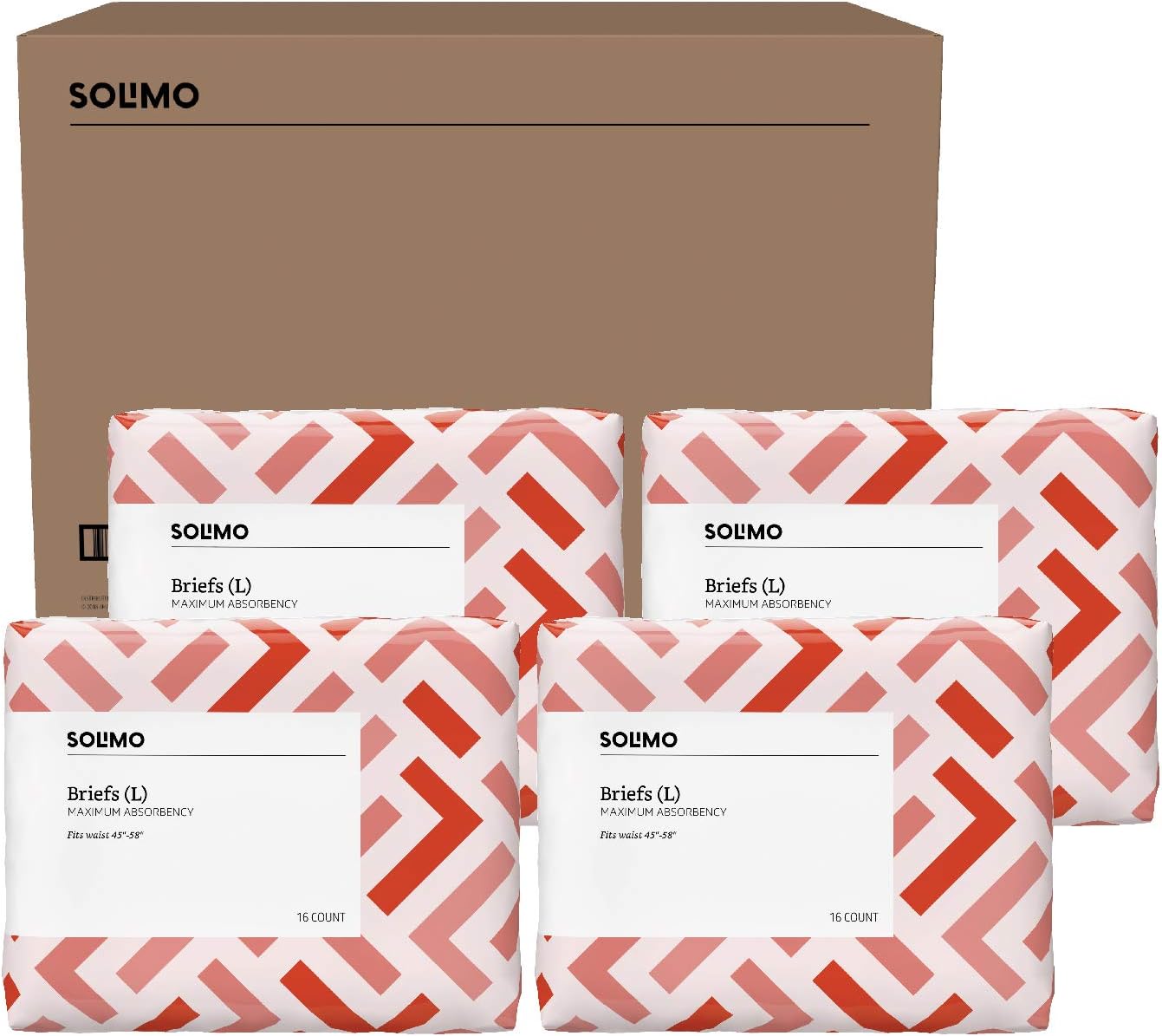  Brand - Solimo Incontinence Adult Diaper Briefs for Men and Women, Maximum Absorbency, Large, 64 Count (4 packs of 16): Health & Personal Care
