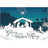 Religious Christmas cards - Newborn King, pack of 20, 5x7in, printed in England, with Bible verse inside. Christian Christmas cards with envelopes bulk, by Just Cards Direct
