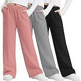 LessonZoo 3 Pack Girls Sweatpants Teen Front Seam Straight Leg Pants Kids Open Bottom Wide Leg Loose Joggers with Pockets