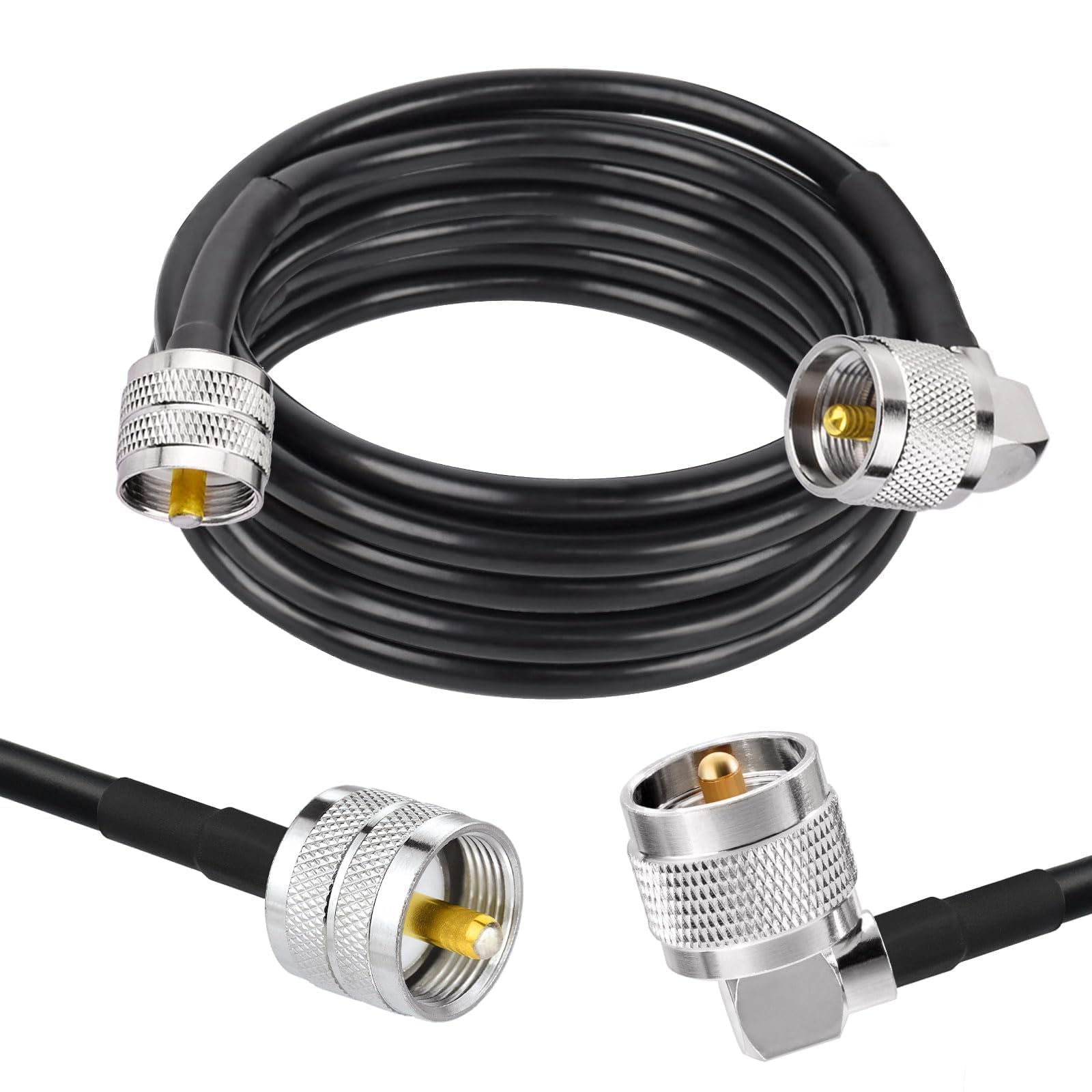 Superbat PL259 RG58 CB Patch Lead 4.6m 50ohm UHF Male to Male Right Angle Ham Radio HF Coax Cable for HF VHF CB Radio, SWR Meter, Scanner, Antenna Analyzer, Dummy Load, Walkie Talkie