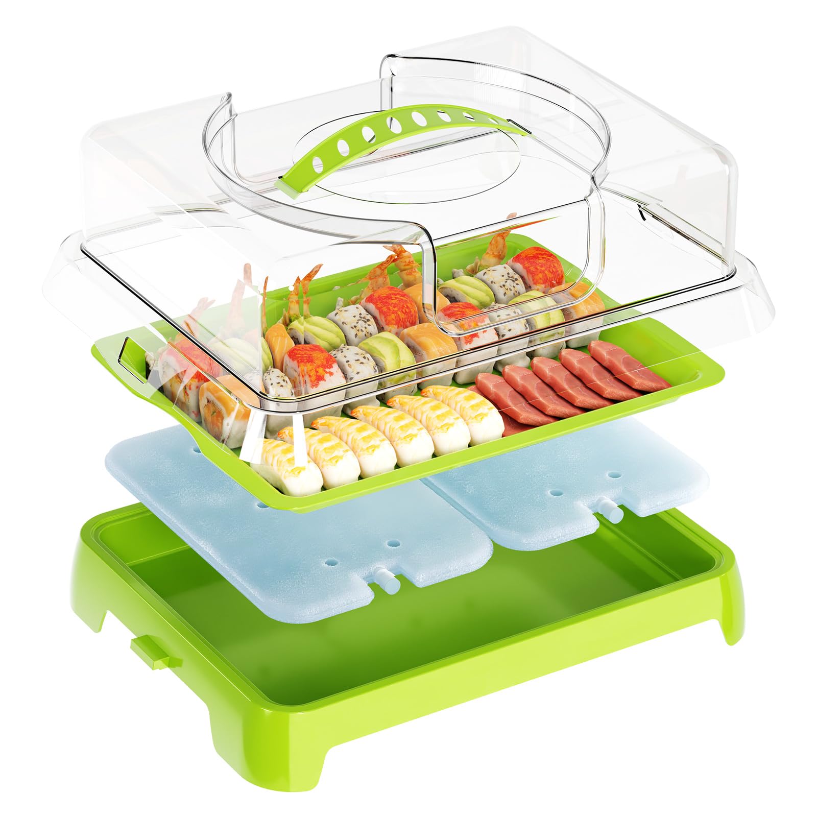 Photo 1 of *MINOR DAMAGE - USED*
Chilled Portable Serving Tray Platterbox Snack Box with Reusable Ice Pack Charcuterie Board with Lid Shrimp Cocktail Serving Dish Serving Platter for Appetizer Veggie Fruit Food Parties Outdoor Picnic