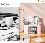 Marbrasse Desk Organiser with Drawers Pink Multifunctional Pen Holder 7 view 3