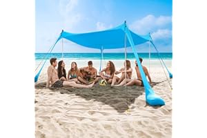 COMMOUDS Beach Tent Sun Shelter - UPF50+ Pop Up Beach Canopy with Sandbags & Sand Shovel & Windproof Poles, Portable Sun Shade for Beach, Camping, Picnics, Backyard