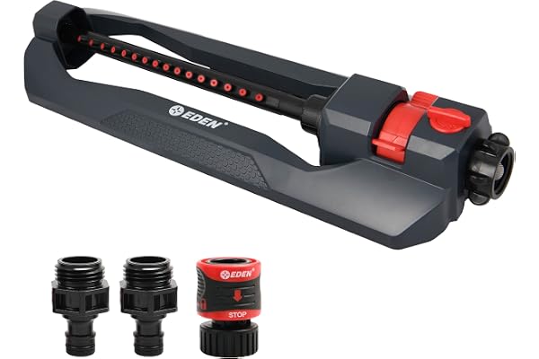 Eden 94105 Weighted Oscillating Sprinkler | Covers Up to 3,600 sq. ft., 16 Precision Nozzles, Adjustable Range, Flow Control,