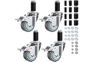 HOLKIE Caster Wheels Locking 3 Inch Expanding Stem Casters, Threaded Swivel Casters Set of 4 Heavy Duty Castors, Fit 1", 1-1/4", 1-2/5", 1-1/2",1-5/8" ID Stainless Steel Table, Cart, Furniture Legs