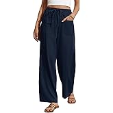 Bsubseach Wide Leg Pants Woman Cotton Linen Palazzo Pants for Women Flowy Beach Summer Casual Trousers with Pockets