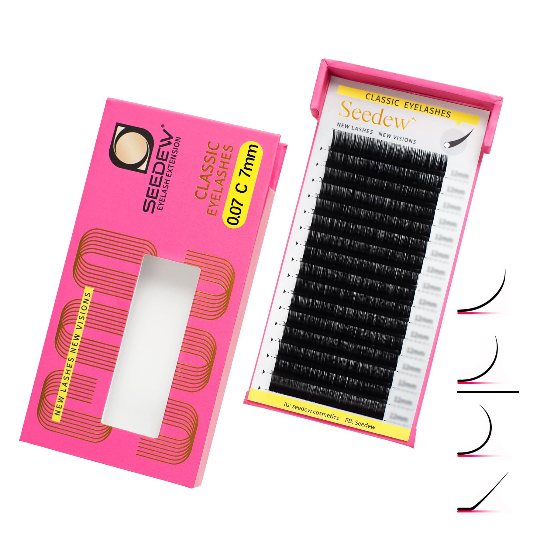 SEEDEW Classic Individual Eyelash Extensions, 7mm C Curl 0.07mm 16 Rows/Tray, Single Natural Soft Lightweight Short Bottom Lashes Grafting Supplies for Lash Artists Salons (Matte Black-0.07-C-7mm) — image 1