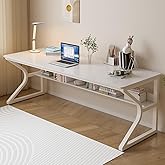 OSCHF Extra Long Desk with Bookshelf - 71" Double Long Writing Table for 2-Person Workstation, Modern Study Work Computer Des