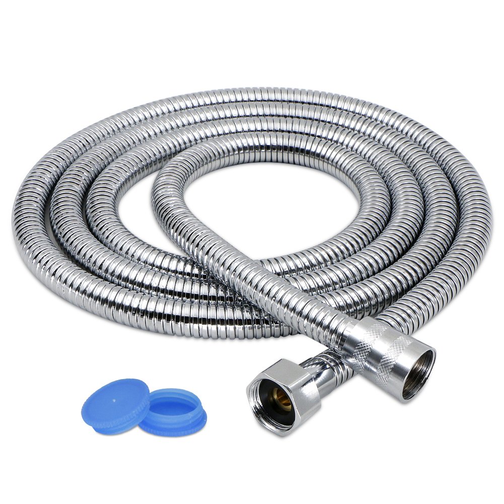 Rusee Stainless Steel Flexible Bathing Shower Hose Anti-Kink Replacement Handheld Shower Hose Double Interlock (G1/2), Chrome 2M