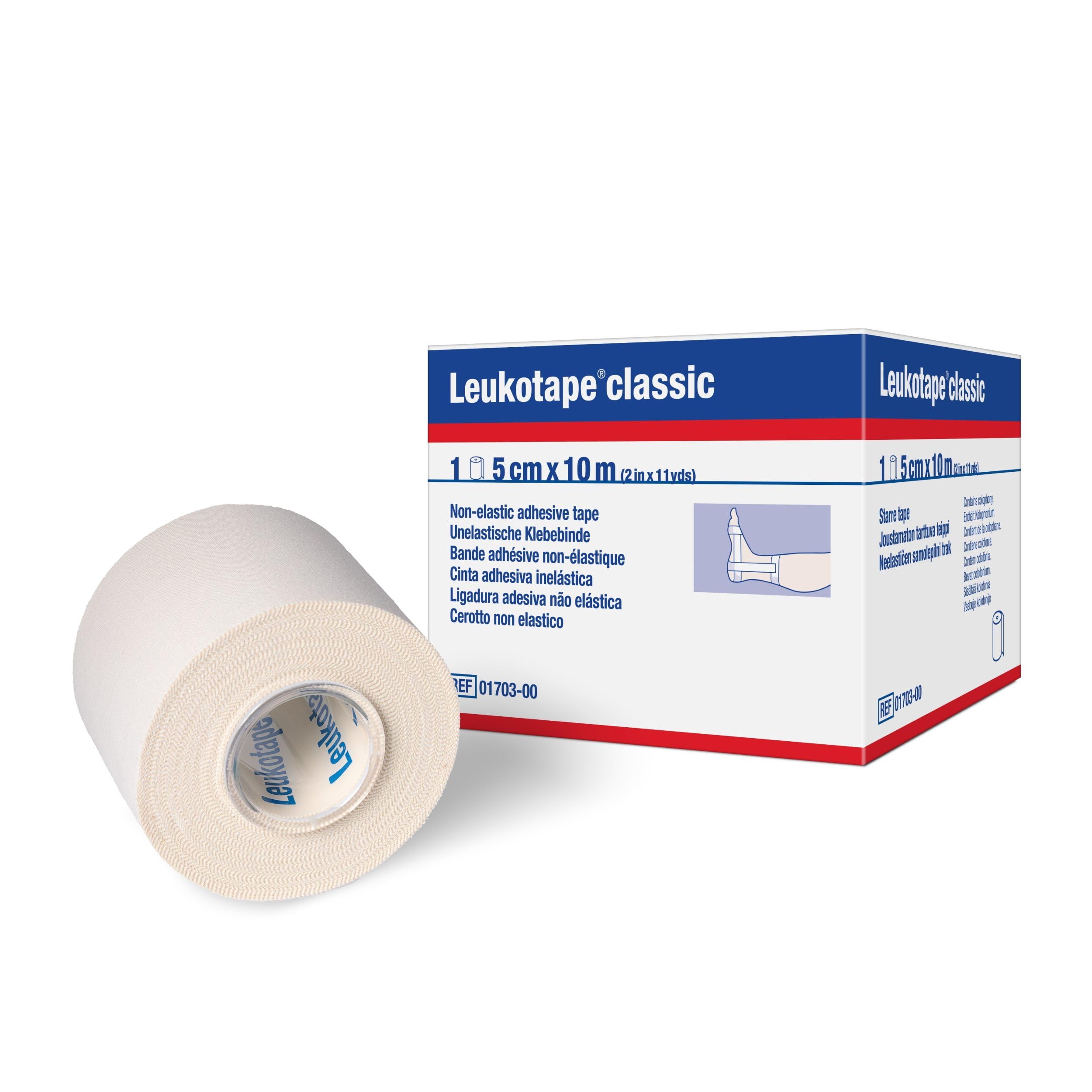 Leukotape Classic Rigid Medical Tape for Sprains and Injury Prevention, 5 cm x 10 m, White
