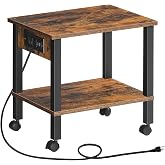 HOOBRO 2-Tier Printer Stand with Charging Station, Under Desk Printer Table, Printer Cart with Storage Shelves, Shelf for Small Spaces, for Home Office, Rustic Brown and Black BF38UPS01