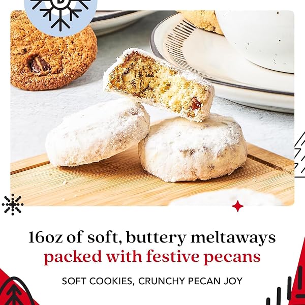 DAVID’S COOKIES HAPPY HOLIDAYS BUTTER PECAN MELTAWAY COOKIES IN SWEET SAMPLER TIN – SOFT BUTTERY COOKIES WITH CRUNCHY PECANS – FESTIVE GOURMET BAKERY DESSERT GIFT BASKET FOR CHRISTMAS AND HOLIDAY CELEBRATIONS