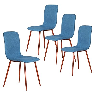 Coavas Set of 4 Dining Chairs with Fabric Cushion and Metal Legs