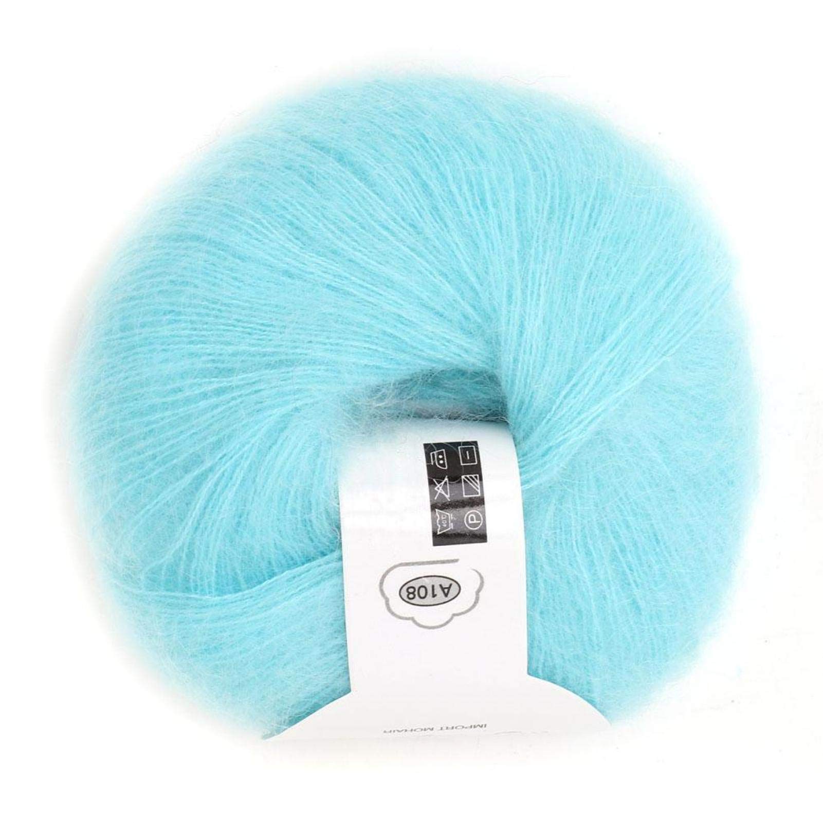 Oumefar Popular Soft Mohair Wool Knitting Yarn Angora Long Wool Yarn Hot with a Crochet for Knitting DIY Crochet (07 Water Blue) Knitting Tools