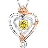 RIVIKO Infinity Heart Symbol Rose Birthstone Necklace for Women,925 Sterling Silver Heart Pendant Necklaces,Anniversary Valentines Jewelry Birthday Mothers Day Gifts for Mom Her Wife Women Girlfriend