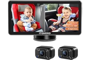 Itomoro Baby Car Camera Dual-Channel 6.8 inch Baby Car Monitor Display with 2 IR Night Vision Camera, Easily Install HD 1080P Car Camera for Baby with Crystal Clear Wide View for Rear Facing Seat