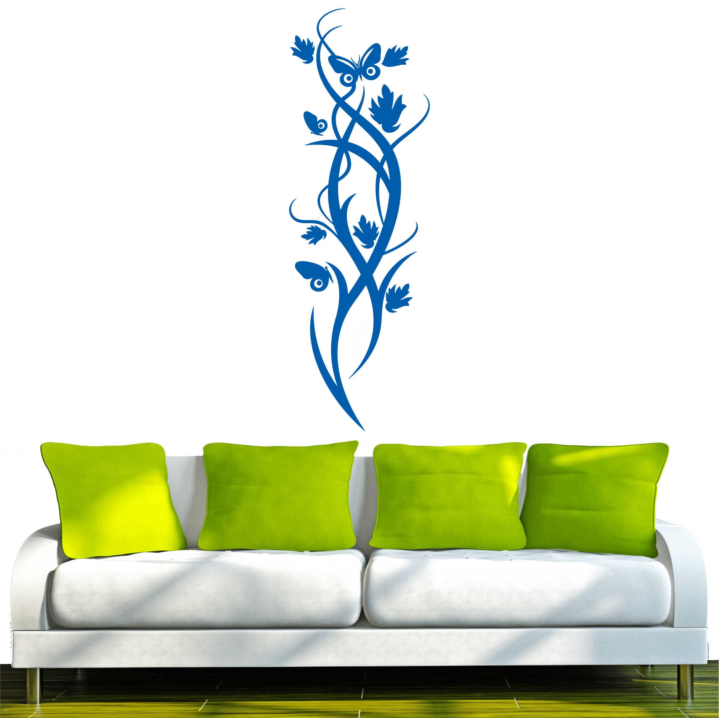 INDIGOS Wall Sticker d213 Beautiful Butterfly Tribal Vine Flower Plant 160 x 53 cm Turquoise, Vinyl, 160 x 53 x 1 cm
