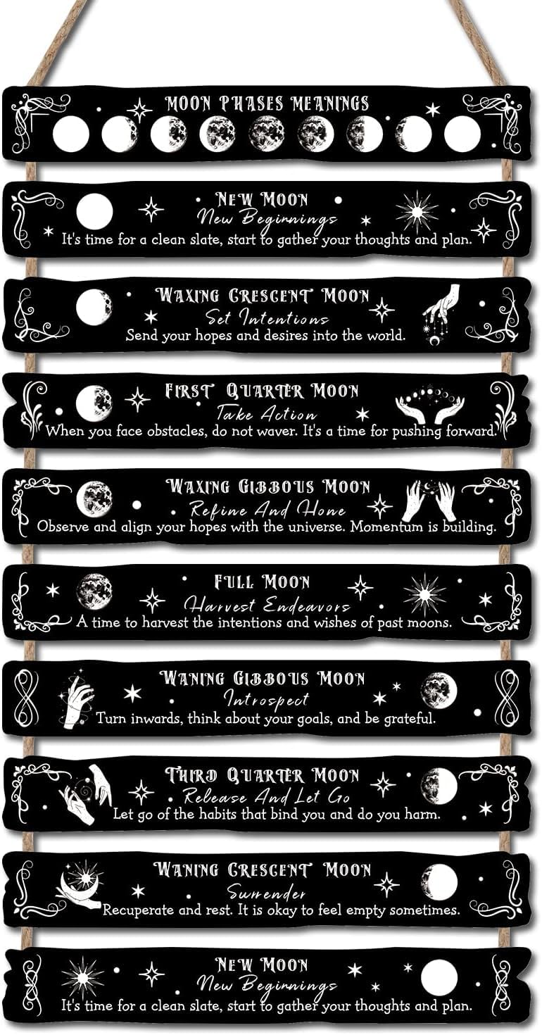 HPNIUB Moon Phase Plaque Wall Decor, Witchcraft Wall Art, Witchcraft Supplies, Celestial Home Decor Aesthetic,Gothic Kitchen Decor,Halloween Magic Poster, Witchy Room Decor (Moon1) — image 1