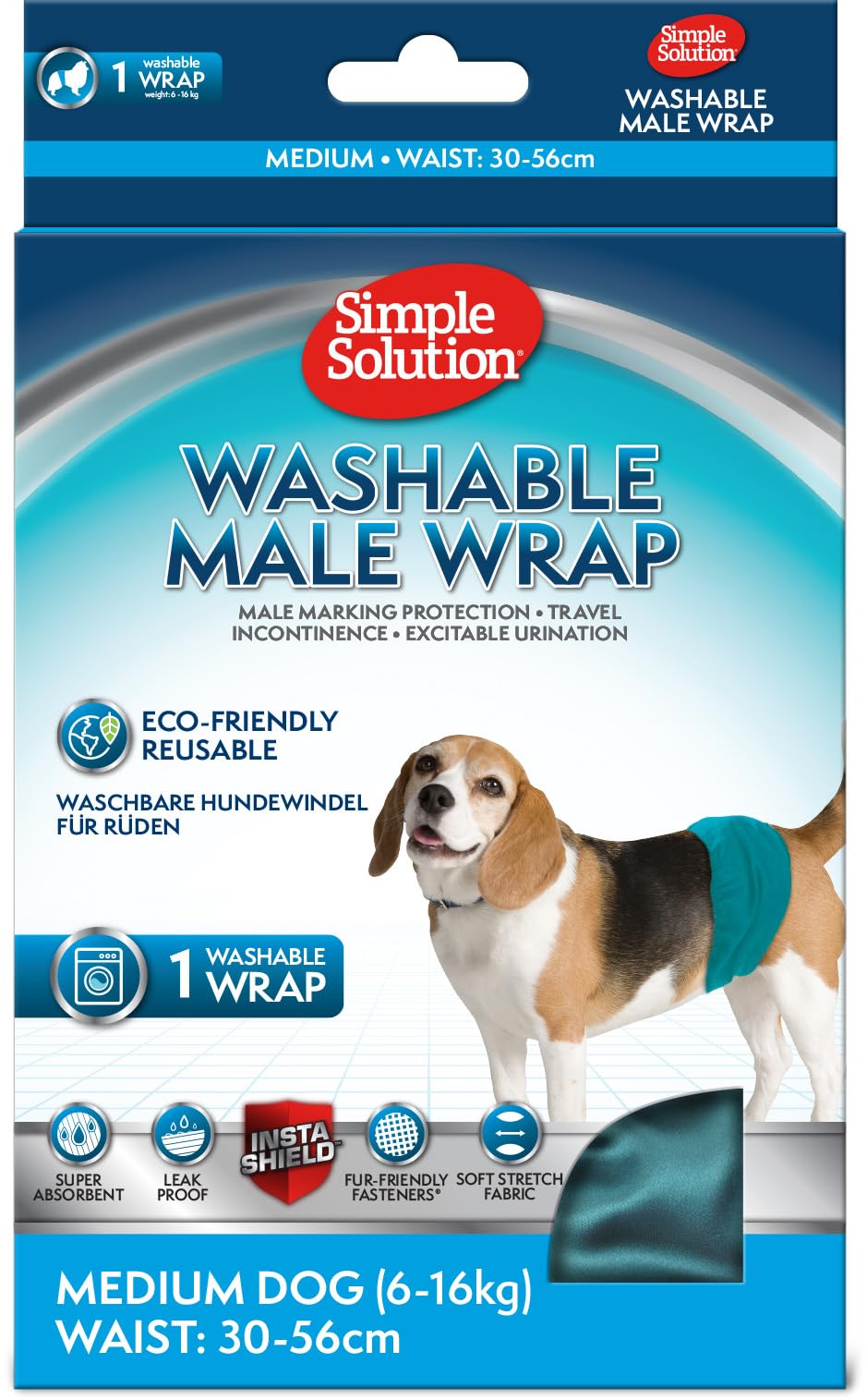 Simple Solution Washable, RE-Useable Absorbent Male Wraps with Leak Proof Fit for Excitable Urination, Incontinence, or Male Marking - 1x Small Diaper