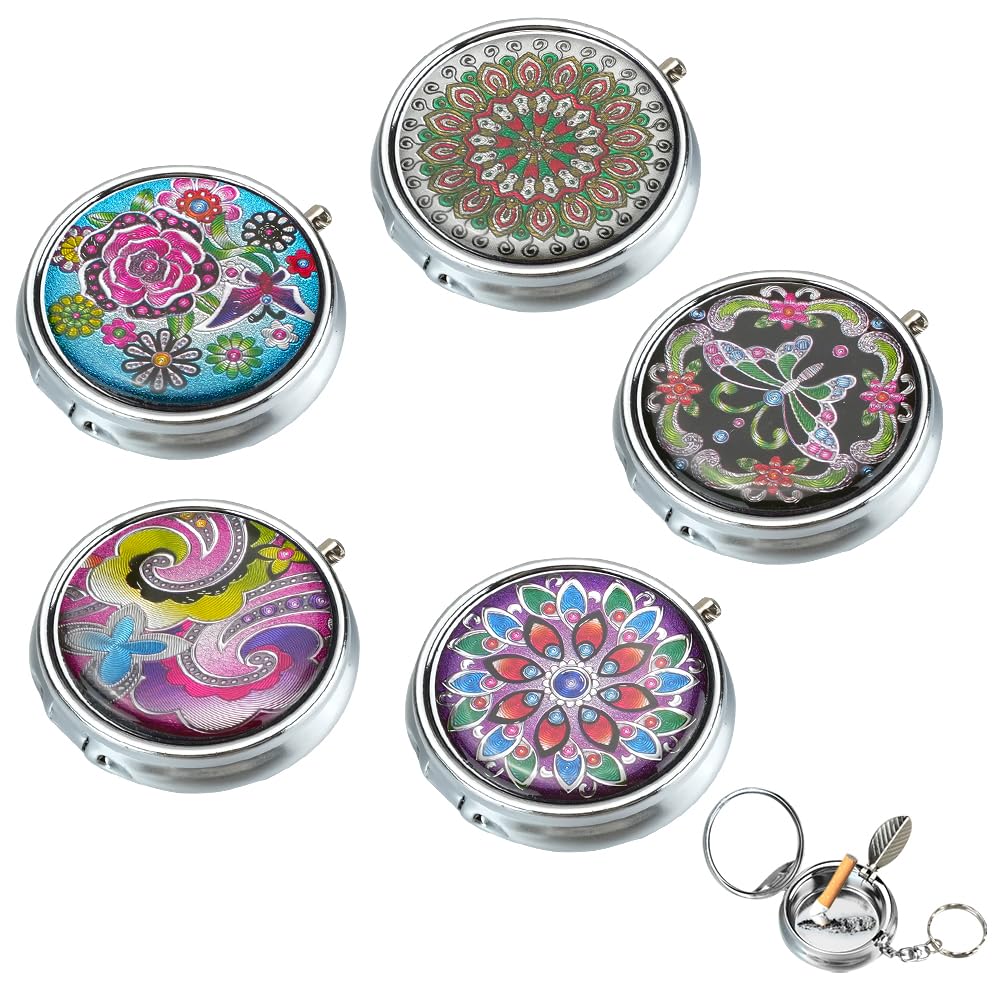 LZYMSZ 6Packs Portable Pocket Ashtray, Stainless Steel Circular Ashtray, Key Chain with Cigarette Snuffer, Modern Ash Holder for Outdoor Use