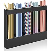 Acrylic Straw Holder for Cabinet, Reusable Straw Organizer with Double Sided Adhesive Tape Tumbler Straws Storage Container for Cupboard Drinking Straws Dispenser for Kitchen Counter (Black)