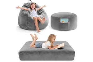 Laapee Bean Bag Chair Bed for Kids with Handle, Convertible Beanbag Chair to Bean Bag Bed-Machine Washable Corduroy Fabric & High Hensity Foam Filling, Stuffed Floor Sofa for Boys and Girls, Dark Grey