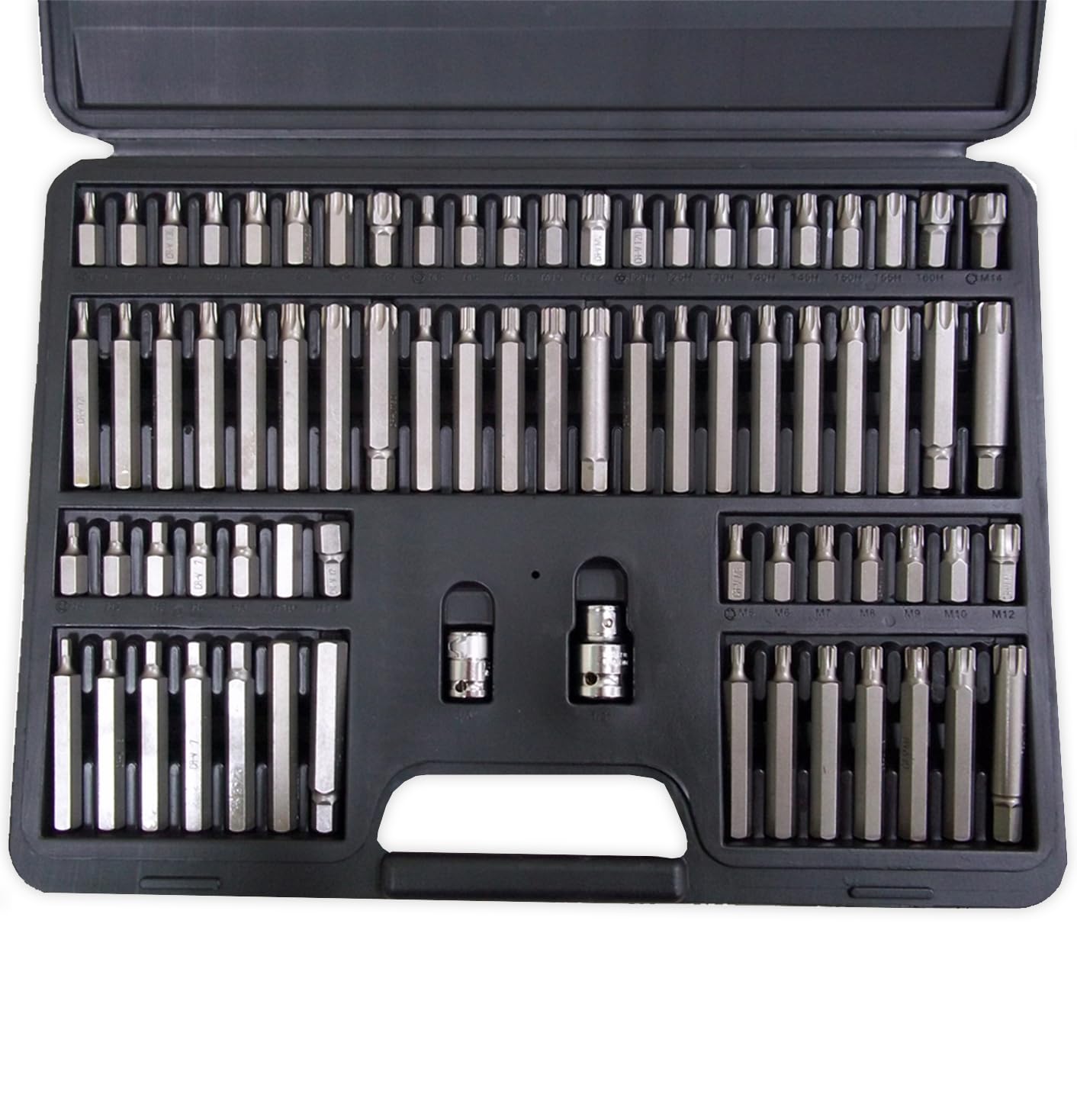 Autojack 74 Piece Spline Bit Set Torx Bits 1/2 inch 3/8" TRX-Star Ribe Socket Hex Sockets Tool Kit with M5- M14, Includes Heavy Duty Carry Case