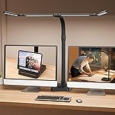 sandiea LED Desk Lamp for Home Office - 24W Bright Double Head Desk Light with Clamp Eye Caring Architect Task Light 25 Lighting Modes Adjustable Flexible Gooseneck Lamp (All Black)