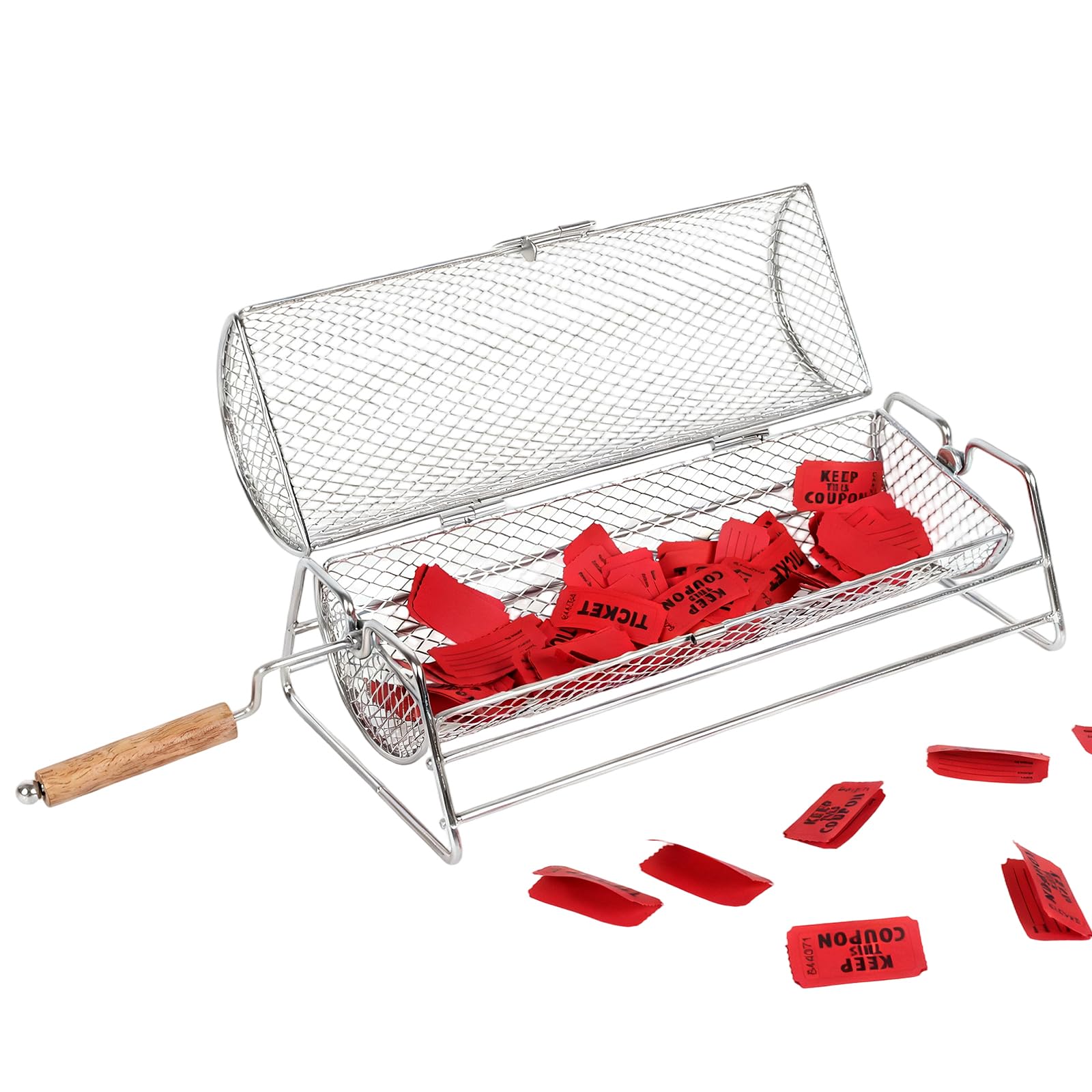 Raffle Drum, Upgraded Raffle Ticket Spinner Drum with Wooden Turning Handle, Metal Lottery Spinning Drawing, Large Capacity 11.6" x 4.9" Lottery Reel for Lottery Games, Raffle Balls, Bingo Ballot