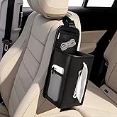 Drsvabze Car Tissue Holder for Kleenex 60/120/160/180 Count,Rectangular Car Storage Box, Side Mount Organizer with 3 Mesh Poc