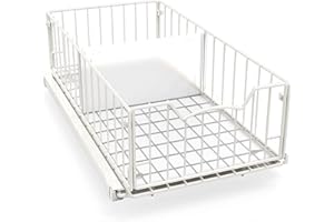 SimpleHouseware Pull Out Sliding Basket Cabinet Drawer Organizer for Cupboard Storage, White