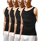 Casey Kevin Mens Compression Shirt, Gynecomastia Compression Tank Top Slimming Body Shaper Vest Shapewear Undershirts 4 Pack