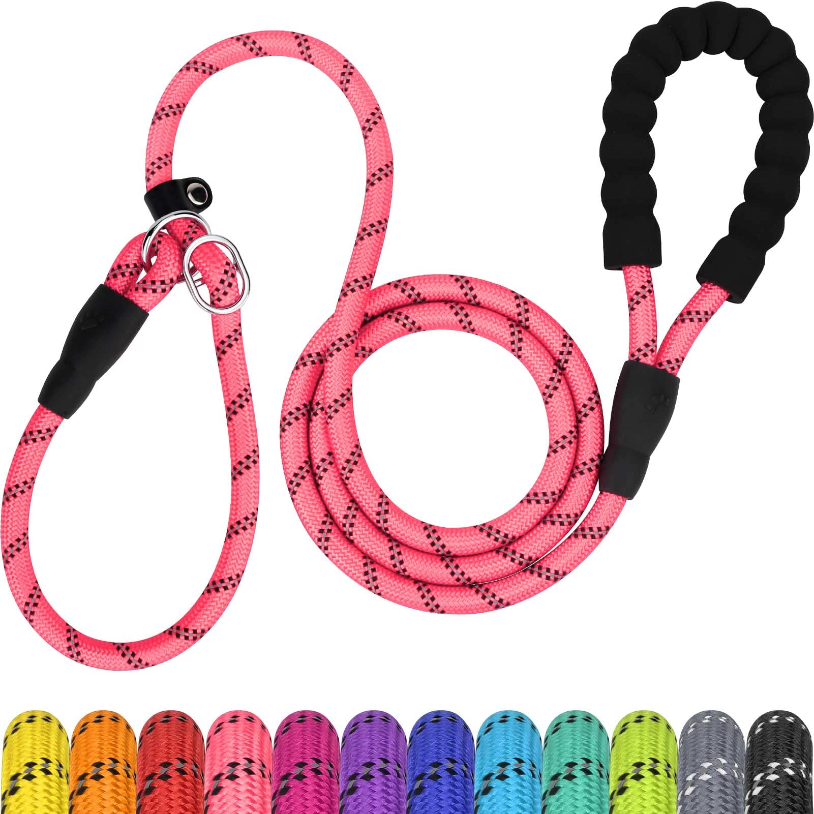 TagME Slip Lead for Dogs,1.8m Reflective Dog Lead with Soft Padded Handle, Slip-On Training Leash for Large Pet, Pink