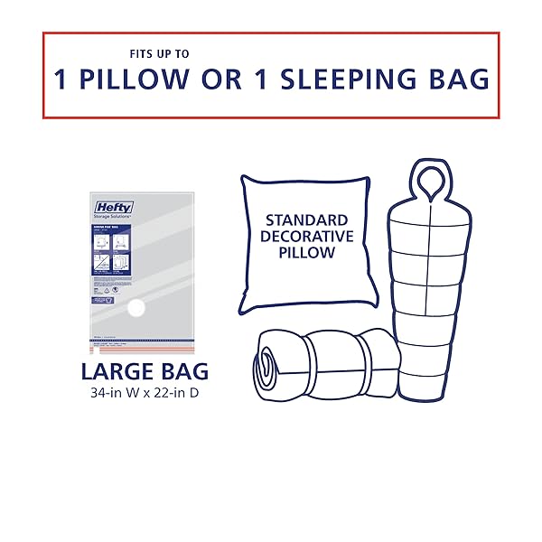 HEFTY SHRINK-PAK HEAVY DUTY VACUUM STORAGE BAGS – FOR CLOTHES, PILLOWS, TOWELS, BLANKETS & MORE – SPACE SAVER VACUUM SUCTION SEAL FOR HOME OR TRAVEL – 4 LARGE BAGS, 34 X 22 INCHES