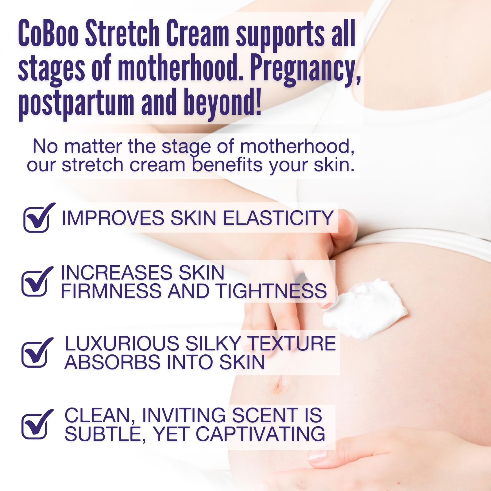 CoBoo Silky Stretch Cream | Maternity Stretch Mark Cream for Pregnancy | Paraben Free 7oz Formula to Reduce Stretch Marks & Improve Skin Elasticity | Refreshing Scent