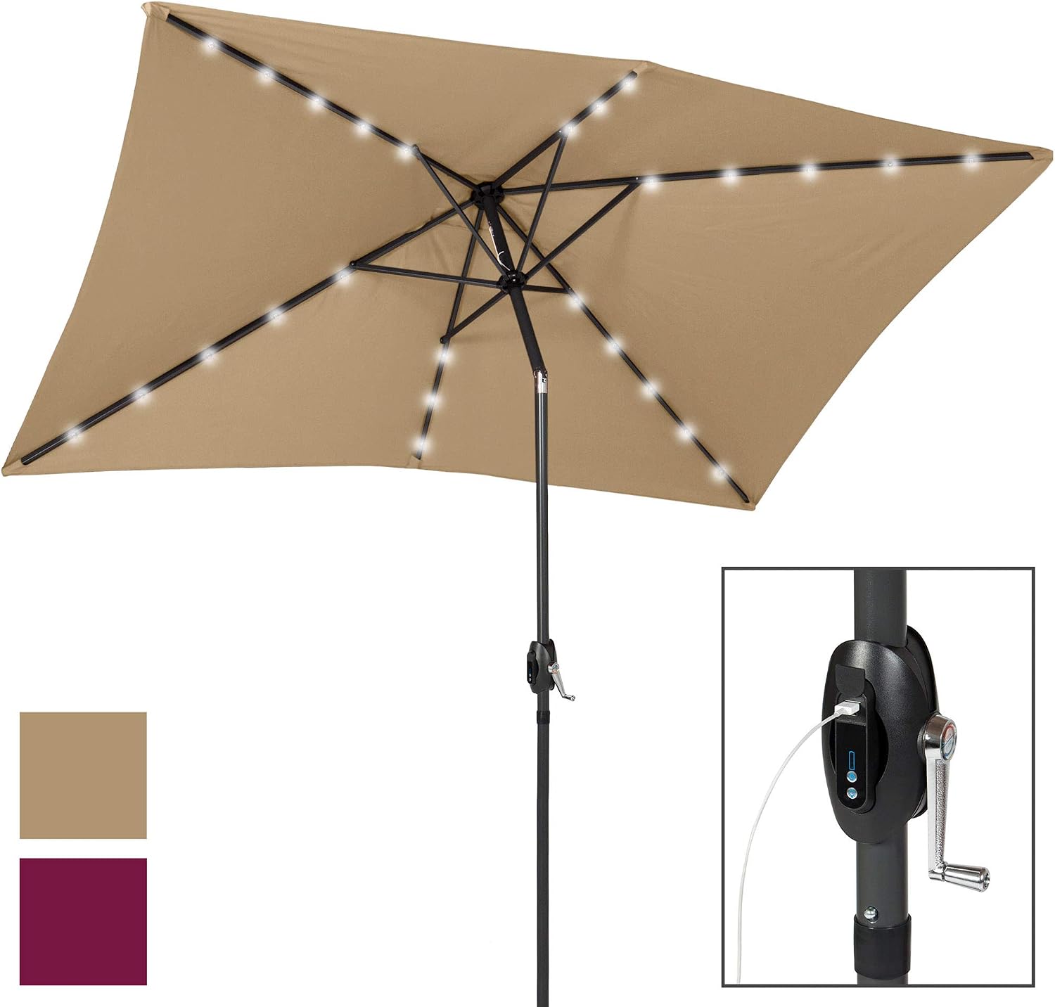 Yescom 10x6 5ft Outdoor Rectangular Solar Powered Led Lighted Patio Umbrella Table Market Umbrella With Crank Chocolate Patio Furniture Accessories Patio Lawn Garden Patio Lawn Garden Patio Furniture Accessories