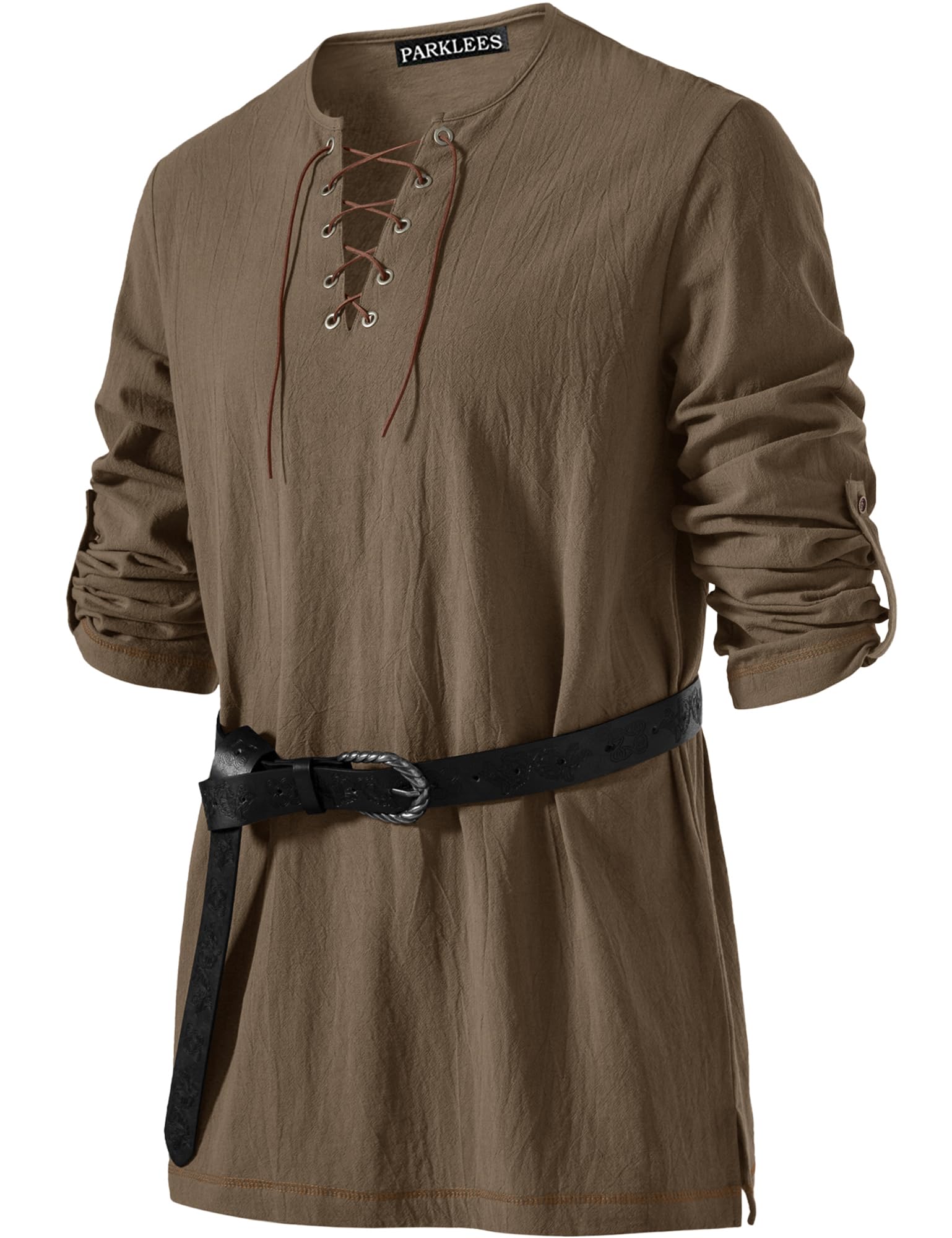PARKLEES Men's Medieval Viking Pirate Costume Vintage Renaissance Halloween Shirts Brown XX-Large