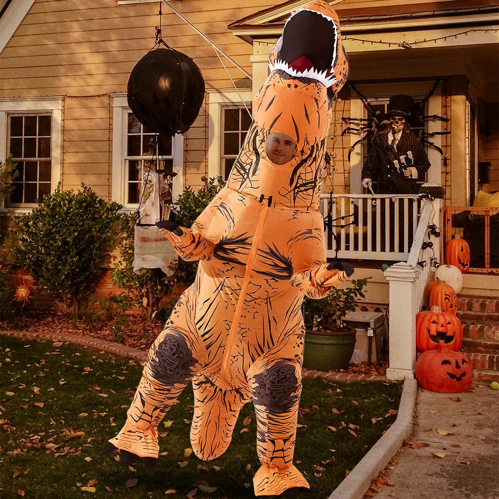 Halloween Inflatable Dinosaur Costume Adult Fancy Dinosaur Suit Blow up Trex Costume Full Body Dino Costume For Halloween Cosplay Party(brown)