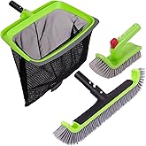Sepetrel Deluxe Swimming Pool Cleaning Kit Including Rubber Edge Skimmer Net,17.5" Pool Brush Head & Hand Scrub Brush(NO Pole)