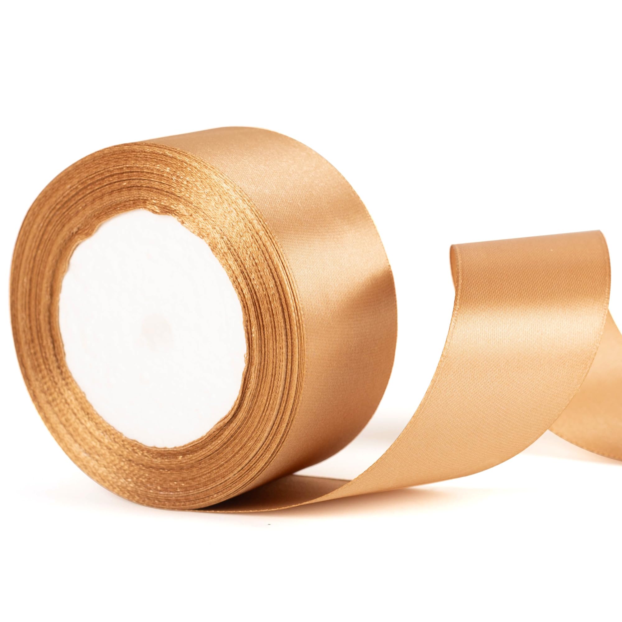 50mm Wide Champagne Gold Thick Ribbon for Gift Wrapping 22m, Thick Gold Christmas Ribbons Fabric Satin Ribbon for Present Wrapping Christmas Florist Bouquet Cake Hair Bow Crafting Wedding Decoration