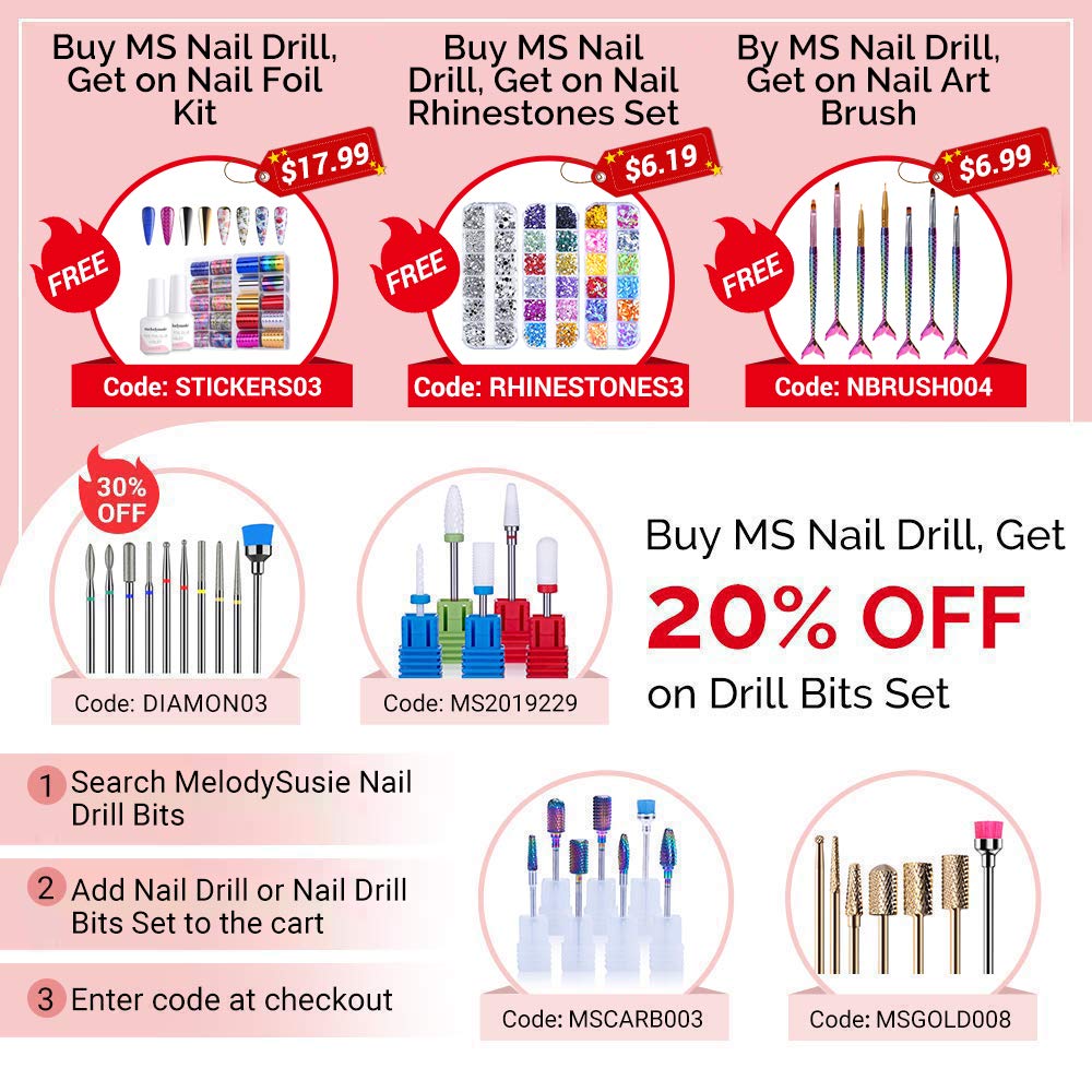 MelodySusie Professional Rechargeable 30000 rpm Nail Drill, Portable E-File with Long Life Battery, Electric Tool for Acrylic Nail Natural Extension Poly Nail Gel, High Speed, Low Heat, White: Beauty
