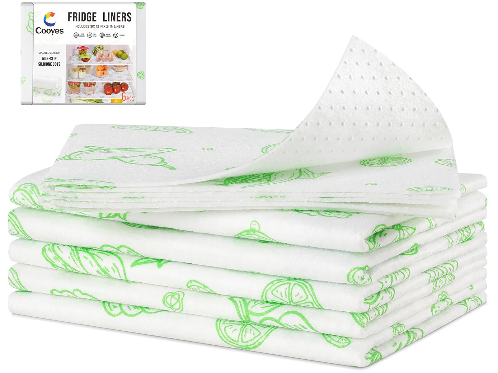 Cooyes 6 Pack Refrigerator Shelf Liners for French Door Fridge, 17.7" × 36" Extra Large, Non-Slip Fridge Mats Machine Washable, Refrigerator Drawer Liner for Glass Shelves Kitchen Cabinet Image