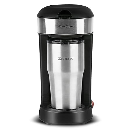 Kaffeemaschine mit Edelstahl Thermobecher, 1 Tassen Kaffeemaschine inkl. Dauer Filter, Single Kaffeeautomat, Kaffee To-Go