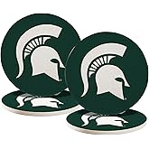 Desert Cactus Michigan State University Circle Ceramic Coasters 4 Pack Spartans MSU Absorbent Drink Coasters with Cork Backing (Design A)