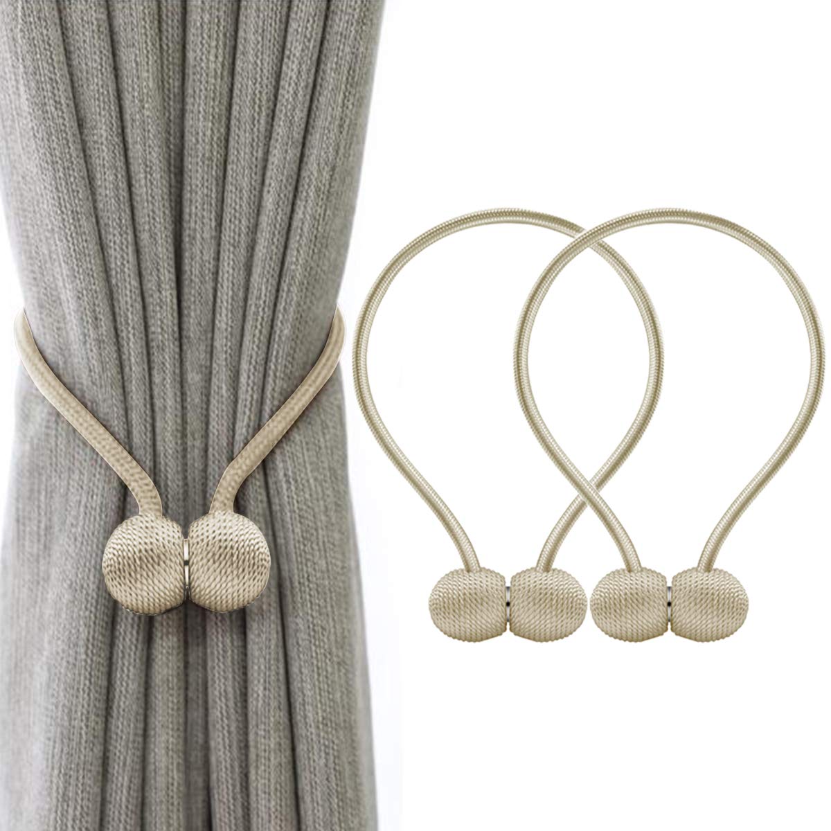 IHClink Magnetic Curtain Tiebacks Clips Curtain Buckles Holdbacks Binding Weaving Tie Band 2 pieces For Home Office Decorative UK patent 6036254 (Beige)