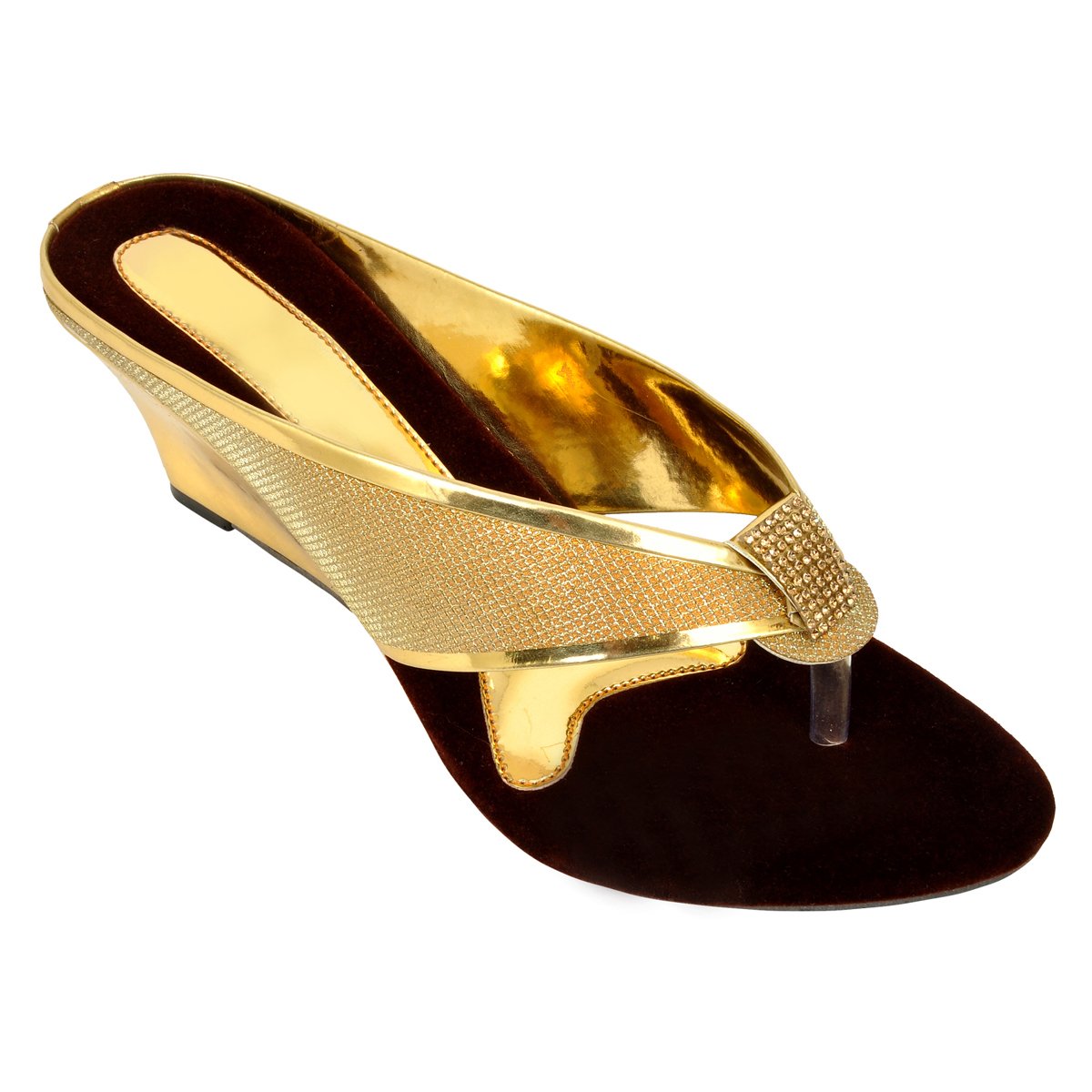 altek stylish funky golden wedges for women (foot_1362_gold_p225)