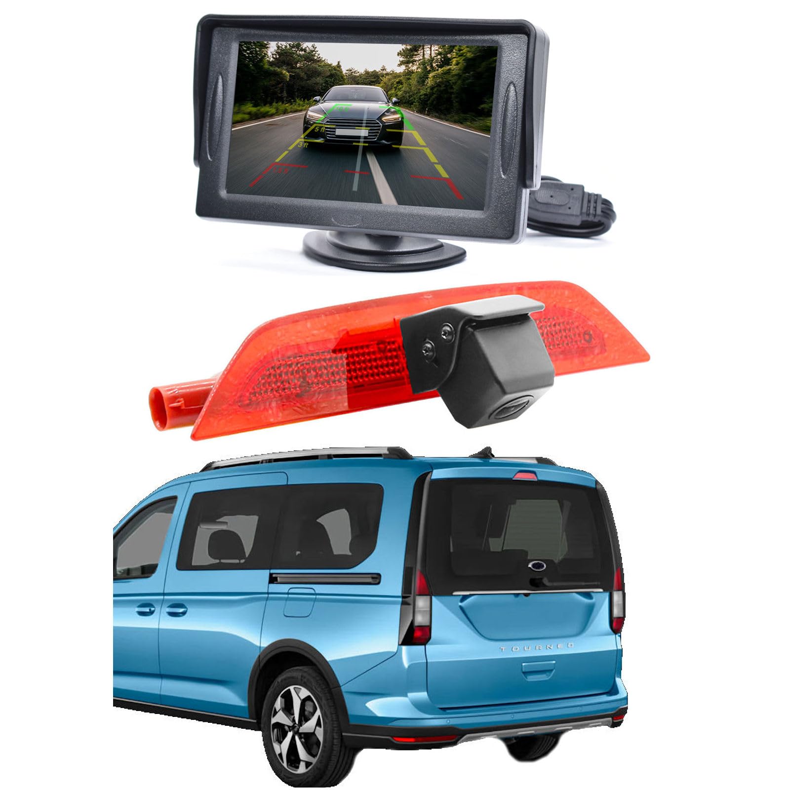 Dolphin Automotive Brake Light Reversing Camera Fits Ford Tourneo Connect 2022 Onwards Barn Doors & Tailgate (With 4.3" Dash Monitor)