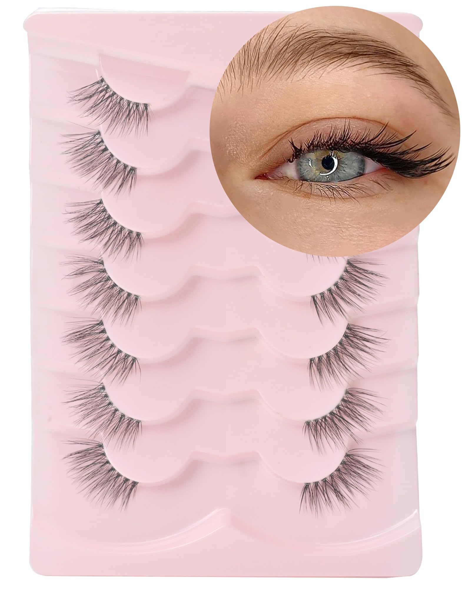 Half Lashes Natural Look False Eyelashes Mink Wispy Clear Band Pack Half Eye Lash Corner 3D Mink Eyelash 7 Pairs Onlyall C05-(10MM-15MM) — image 1