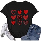 VQD Valentines Day Shirt for Women Valentine T-Shirts Red Love Heart Sketch Tee Tops