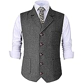 Mens Retro Suit Vest Tweed Wool Regular Fit Dress Waistcoat Herringbone for Jacket